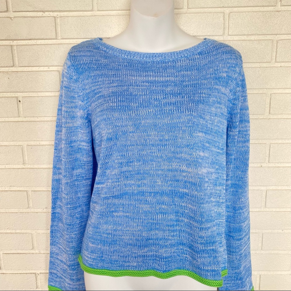 Lilly Pulitzer Blue Marled Knit Sweater with Green Trim